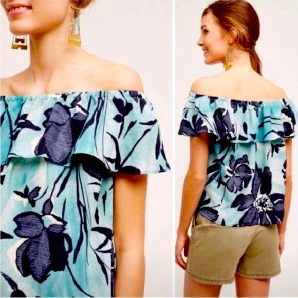 Anthropologie Mauve Islander, blue floral blouse. - Picture 1 of 5